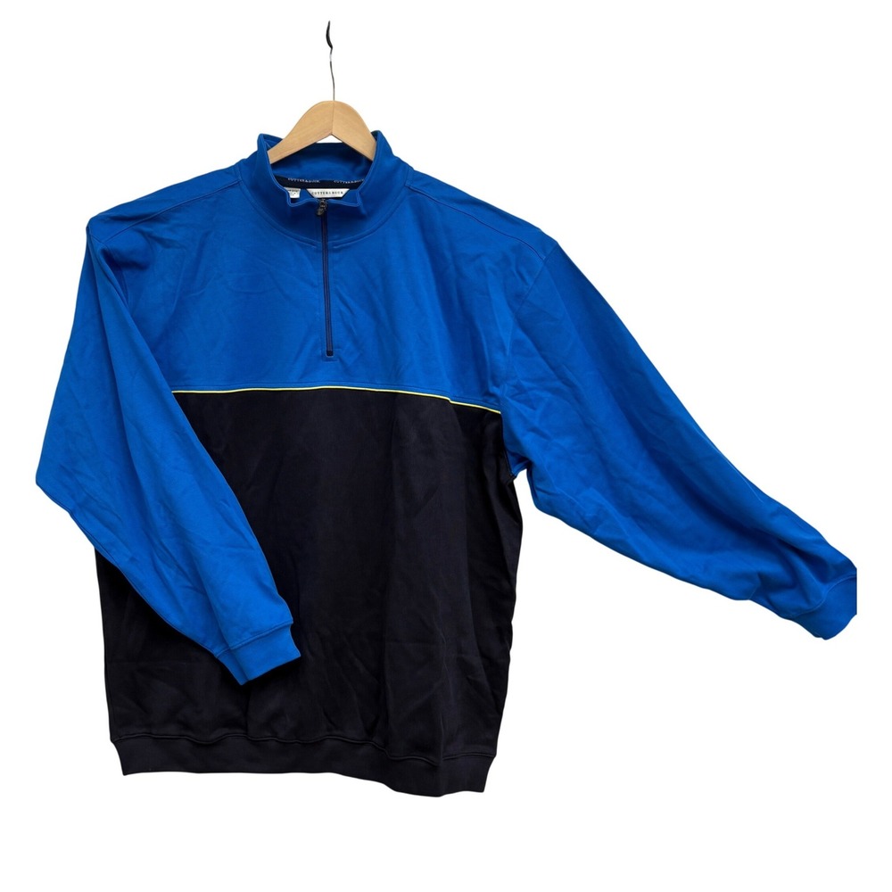 Cutter & Buck Mens 2XB Blue Navy Pima Cotton Colorblock 1/4 Zip Pullover NEW